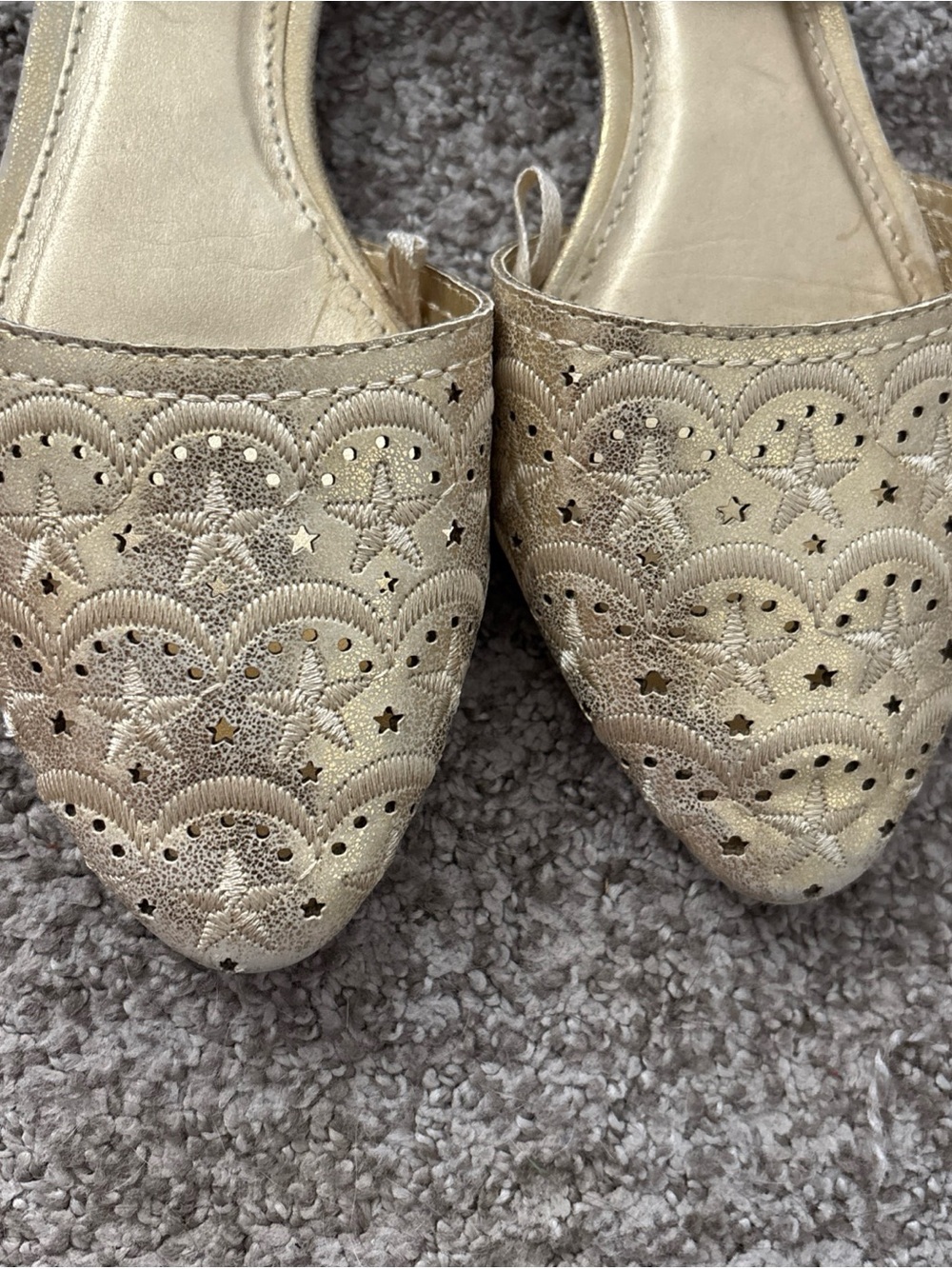 Gold Star Cutout Ballerina Flats with Ankle Staps